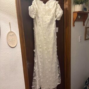 Ivory Floral Lace Off-Shoulder Wedding Dress